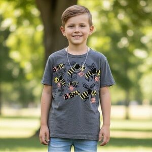 Crewcuts for Buglife Youth Sz 12 Basketball 🏀 Bees 🐝 Grey Short Sleeved Shirt